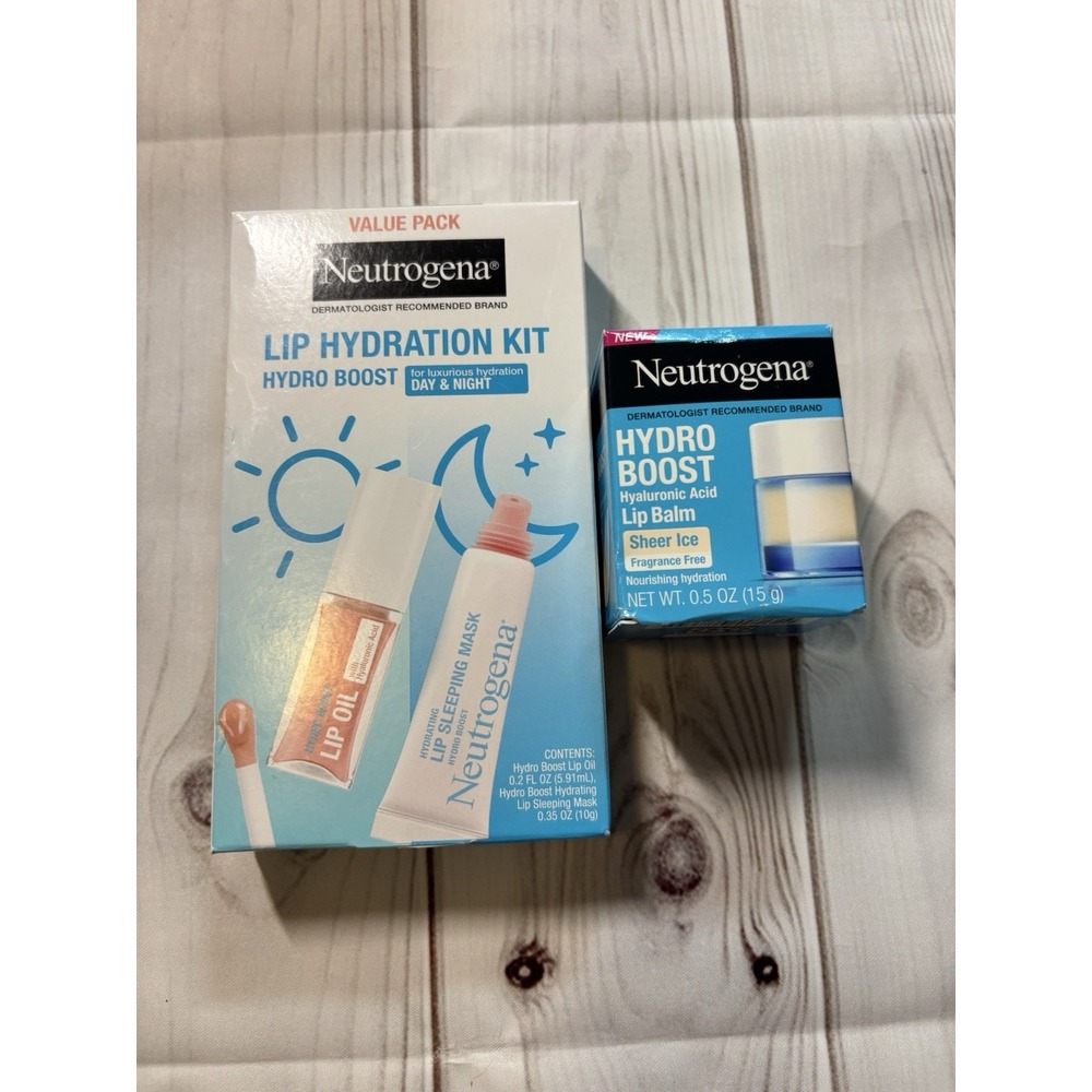 Neutrogena Hydro Boost Lip Care Bundle Hydration Kit and Sheer Ice Balm NEW